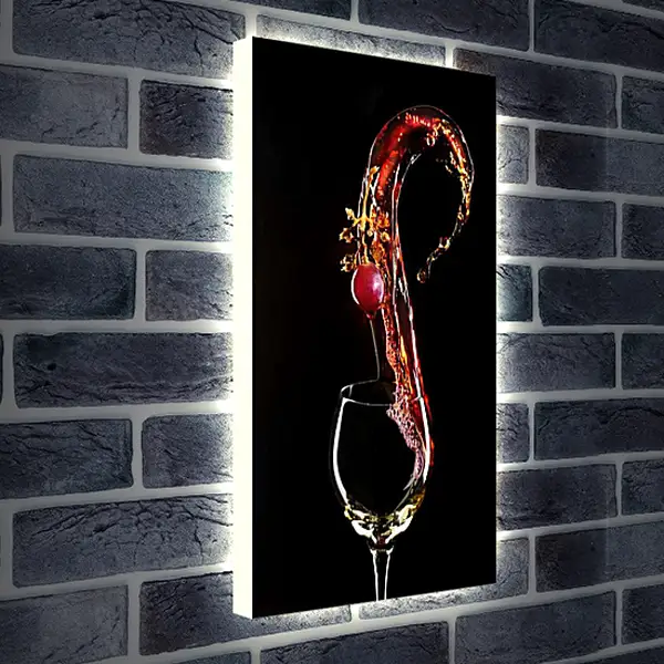 Лайтбокс световая панель - Всплеск воды и вишня. Винная симфония.