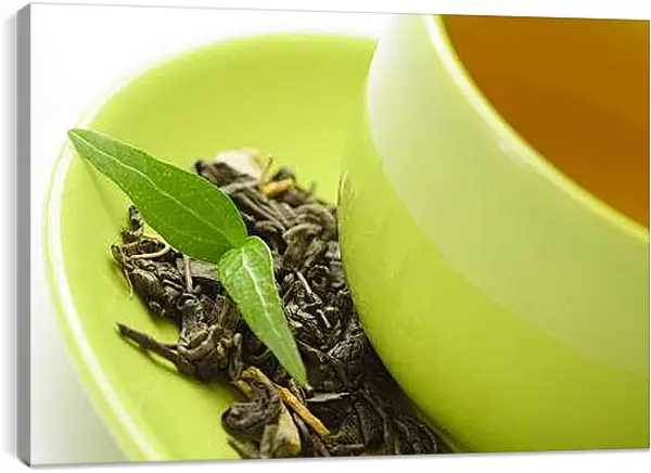 Постер на подрамнике - Чаинки зеленого чая. Зеленый чай.