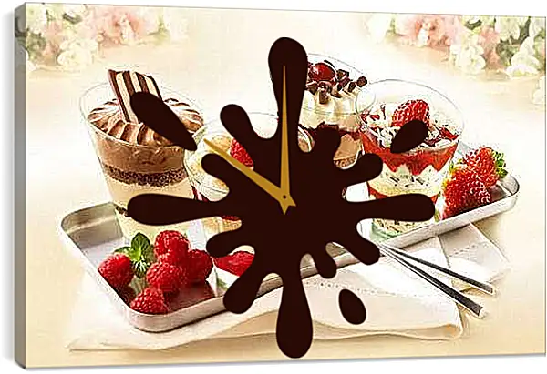Часы картина - Вкуснейшие десерты на подносе. Сладкое Искушение.