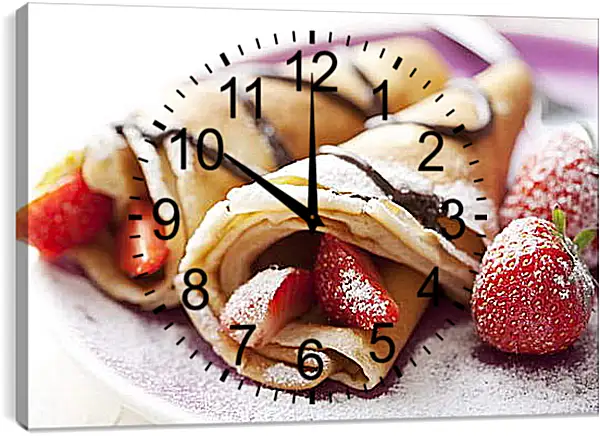 Часы картина - Блинчики с клубникой