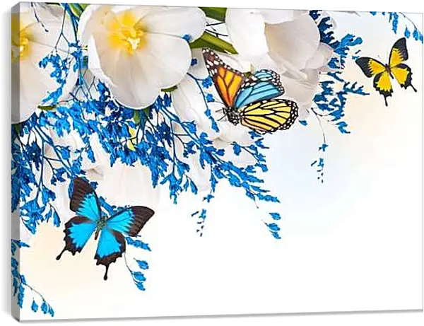 Постер на подрамнике - Бабочки разных цветов