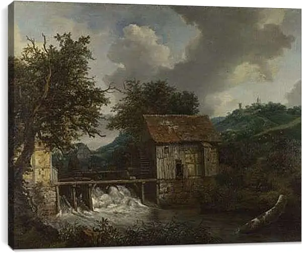 Постер на подрамнике - Two Watermills and an Open Sluice at Singraven. Якоб ван Рейсдал