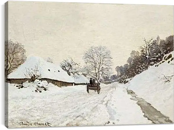 Постер на подрамнике - A Cart on the Snowy Road at Honfleu. Клод Моне