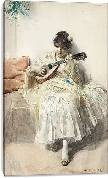 Постер на подрамнике - Mandolinspelerskan (Girl playing mandolin). Девушка играет на мандолине. Андерс Цорн