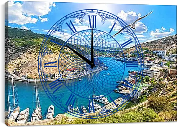 Часы картина - Балаклавская бухта. Крым