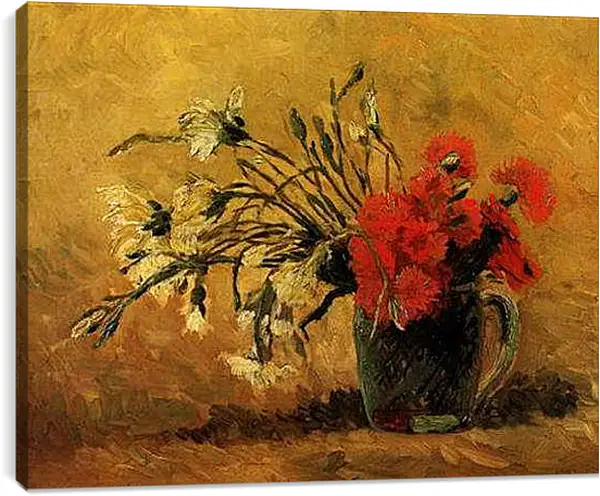 Постер на подрамнике - Vase with Red and White Carnations on Yellow Background. Винсент Ван Гог