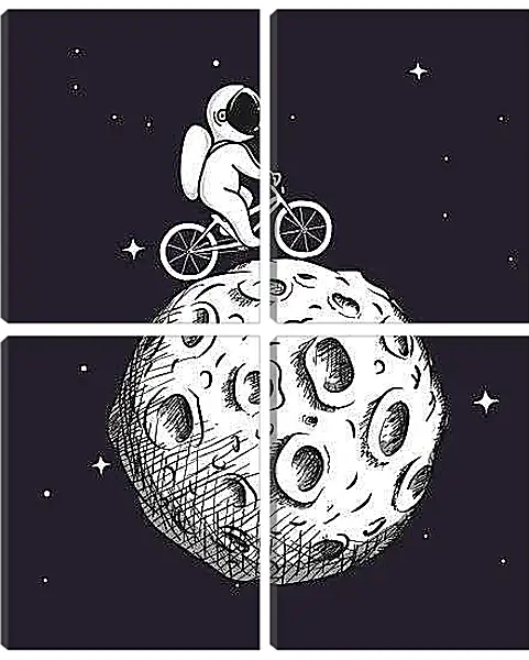 Модульная картина - Космонавт на велосипеде на Луне