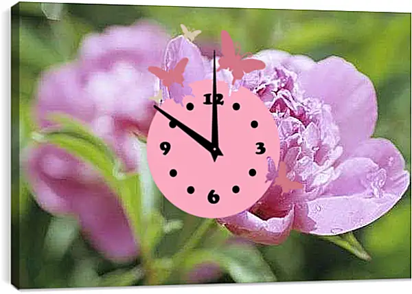 Часы картина - Пион с каплями росы