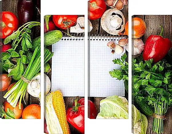 Модульная картина - Овощи и зелень. Урожайный натюрморт.