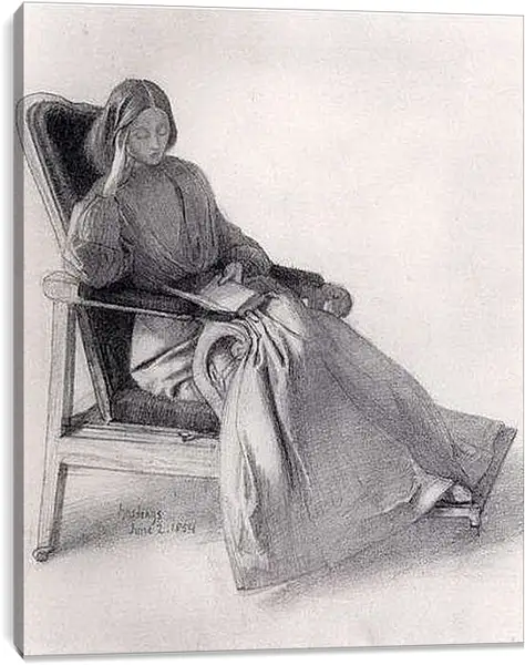 Постер на подрамнике - Portrait of Elizabeth Siddal, Reading. Данте Габриэль Россетти