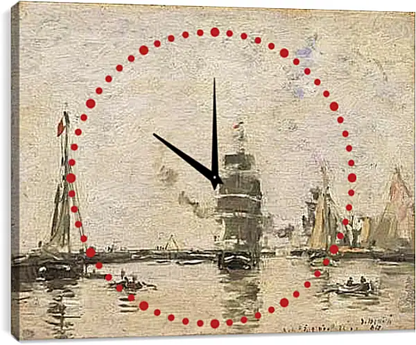Часы картина - Boats in Trouville Harbor. Эжен Буден