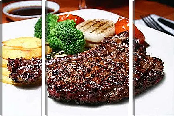 Модульная картина - Стейк. Аппетитный стейк.