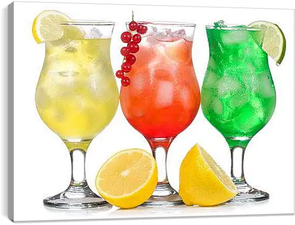 Постер на подрамнике - Коктейли и фрукты. Яркий триптих.