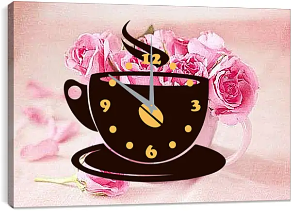 Часы картина - Маленькие розы в чашке