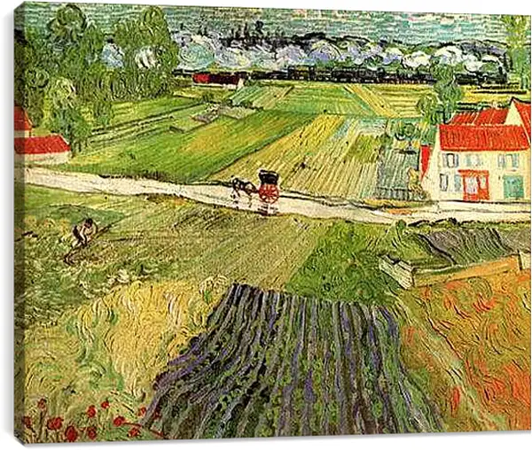 Постер на подрамнике - Landscape with Carriage and Train in the Background. Винсент Ван Гог
