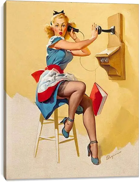 Постер на подрамнике - Девушка разговаривает по телефону ( стиль пин ап )