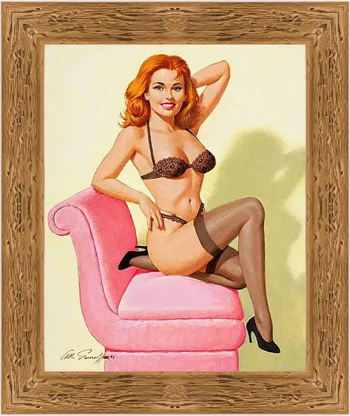 Картина в раме - Рыжая девушка (стиль пин ап)