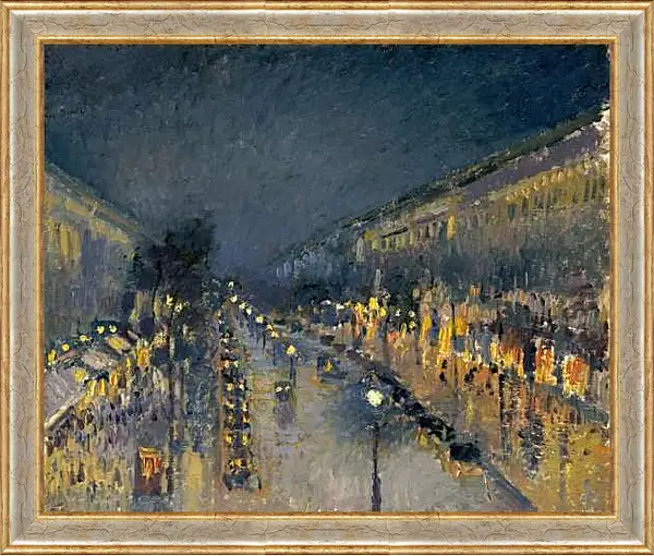 Картина в раме - Бульвар Монмартр ночью. Камиль Писсарро