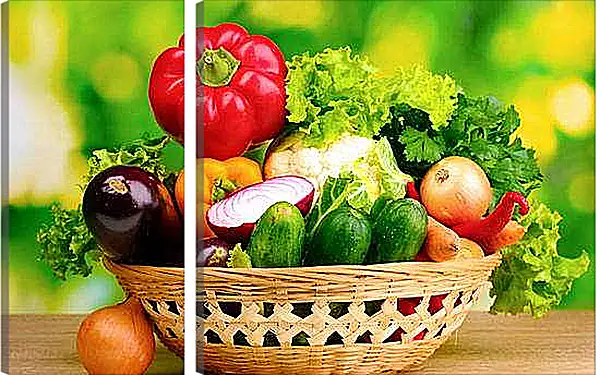 Модульная картина - Плетёная корзинка овощей. Щедрый урожай.