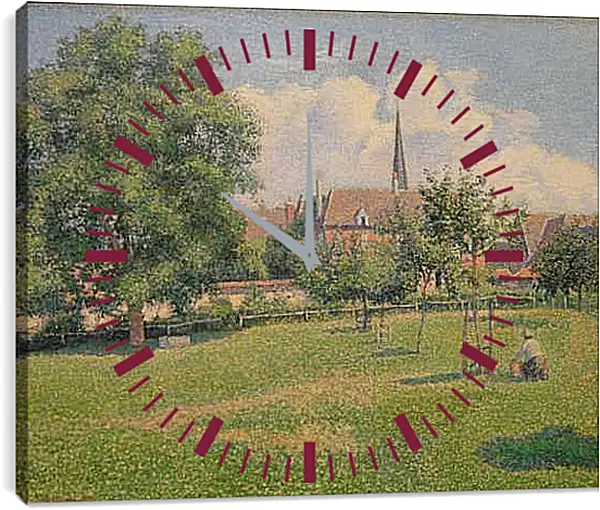 Часы картина - Дом глухой женщины и колокольня в Эраньи. Камиль Писсарро