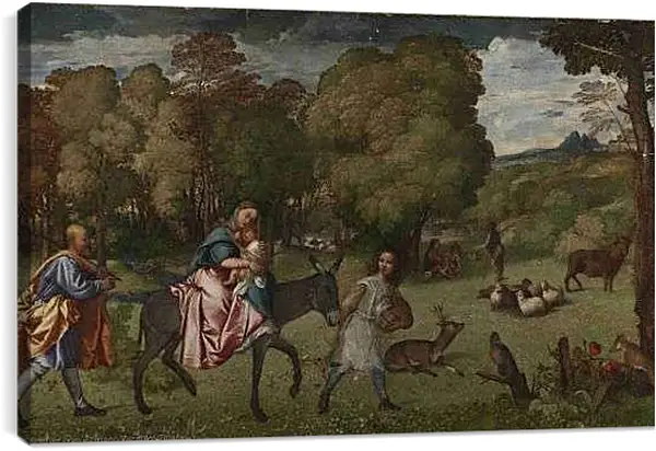 Постер на подрамнике - Бегство в Египет. Тициан Вечеллио