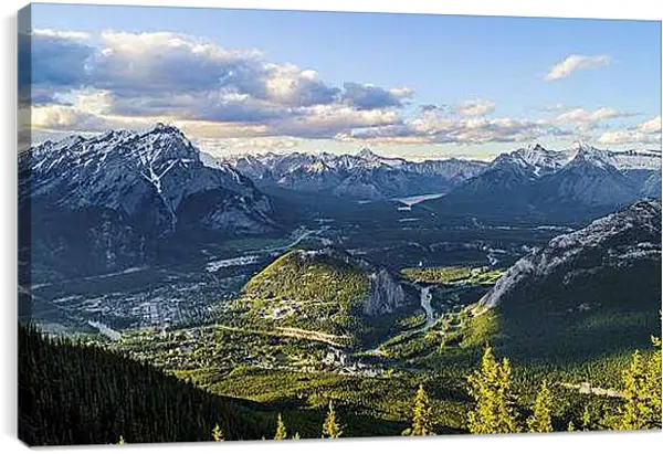 Постер на подрамнике - Деревушка вокруг гор