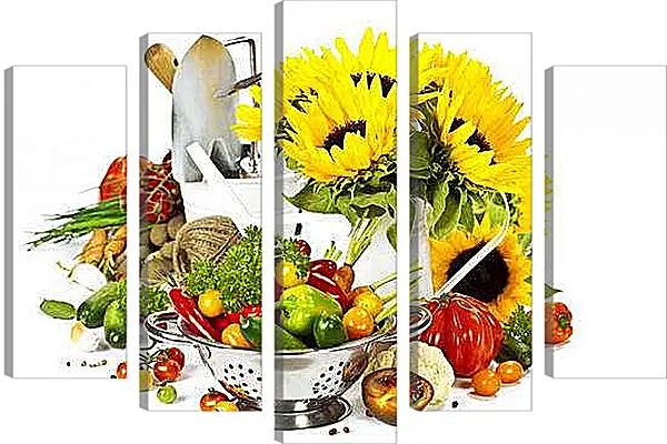 Модульная картина - Подсолнухи и овощи. Солнечный Урожай.
