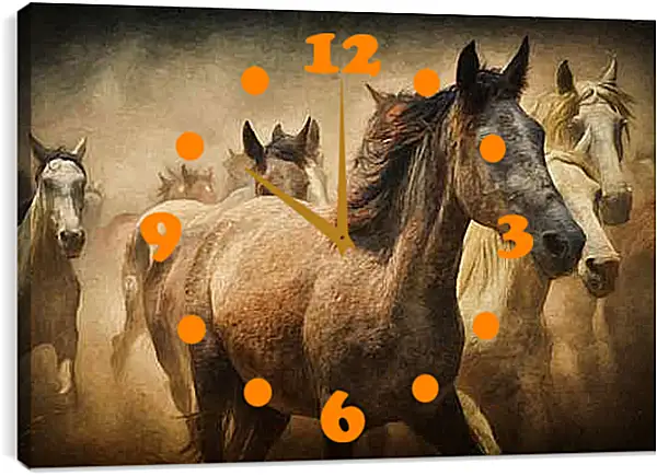 Часы картина - Табун лошадей