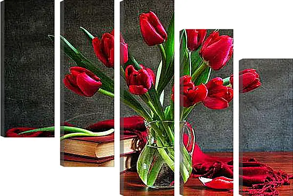 Модульная картина - Тюльпаны и книги