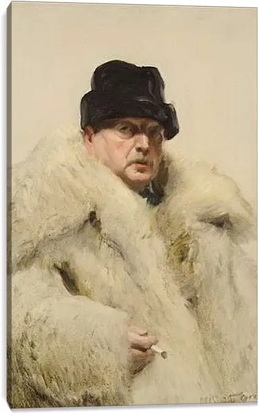 Постер на подрамнике - Self-portrait in a wolfskin. Автопортрет в волчьей шубе. Андерс Цорн