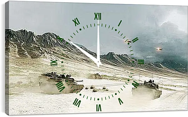 Часы картина - battlefield, tanks, mountains