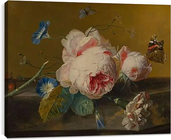 Постер на подрамнике - Цветочный натюрморт и бабочки. Ян ван Хёйсум