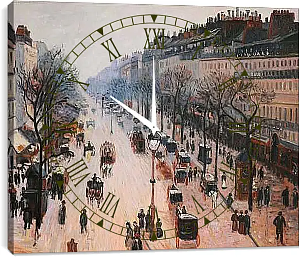 Часы картина - Бульвар Монмартр зимним утром. Камиль Писсарро