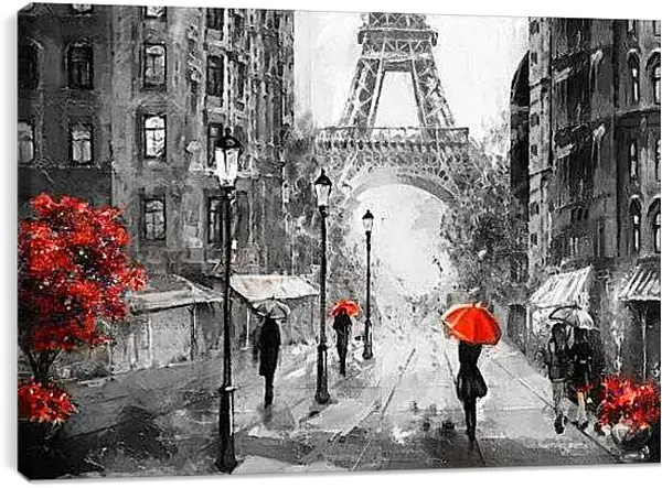 Постер на подрамнике - Девушка и красный зонт