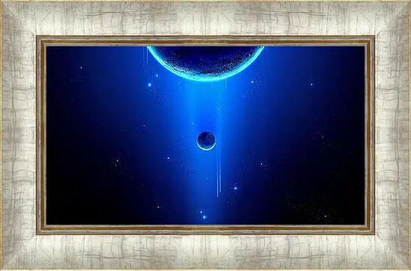 Картина в раме - Две планеты, маленькая и большая