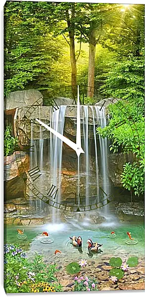Часы картина - Водопад и плавающие уточки