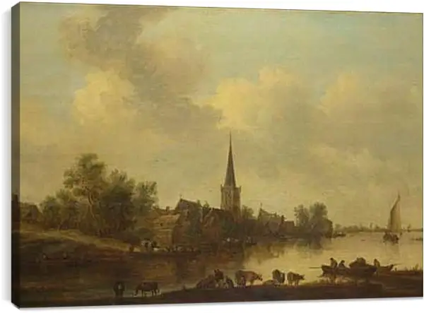 Постер на подрамнике - A River Landscape. Ян ван Гойен