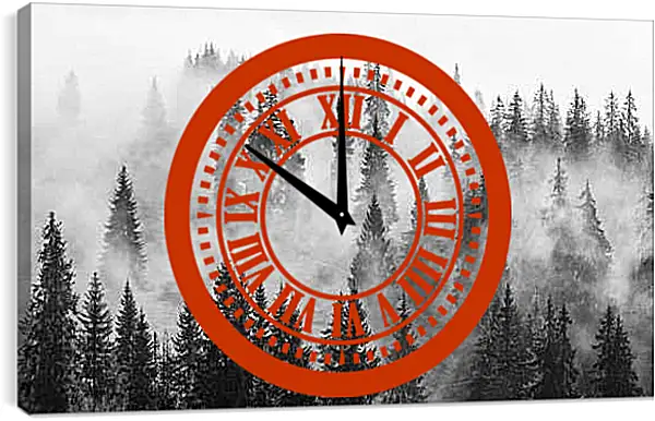 Часы картина - Лес в зимнем тумане