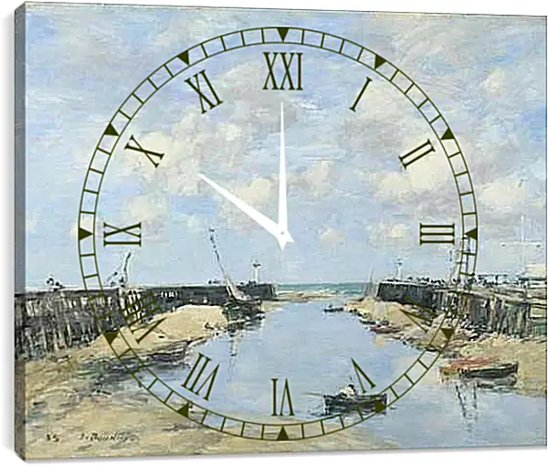 Часы картина - The Entrance to Trouville Harbour. Эжен Буден