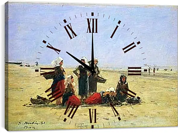Часы картина - Women on the Beach at Berck. Эжен Буден