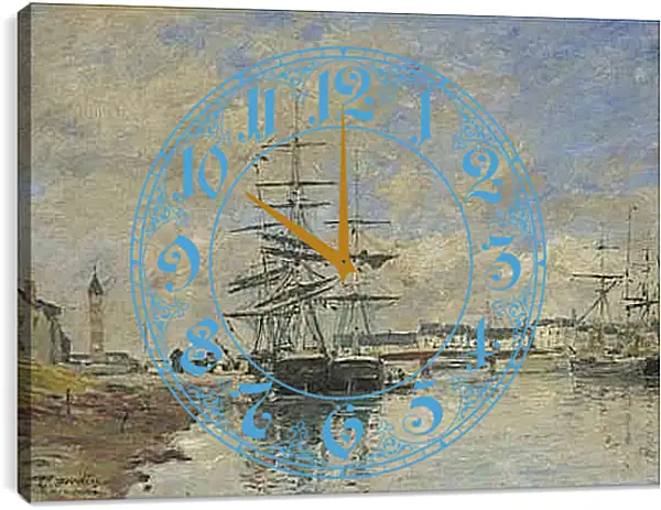 Часы картина - Deauville Harbour. Эжен Буден