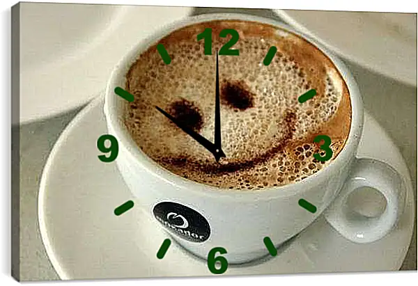 Часы картина - Улыбка в чашке. Утренний позитив.