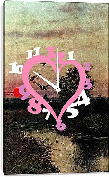 Часы картина - Заход солнца над озером. Ефим Волков