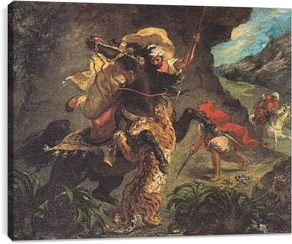 Постер на подрамнике - Tiger Hunt. Эжен Делакруа