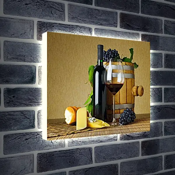 Лайтбокс световая панель - Бочонок с вином. Винный натюрморт.