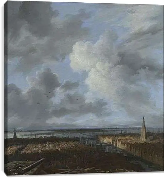 Постер на подрамнике - A Panoramic View of Amsterdam looking towards the IJ. Якоб ван Рейсдал