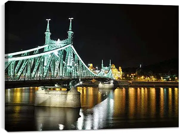 Постер на подрамнике - Ночь, мост, Будапешт