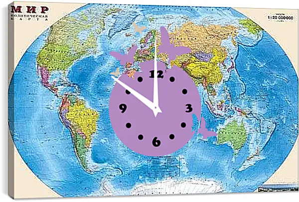 Часы картина - Карта мира политическая