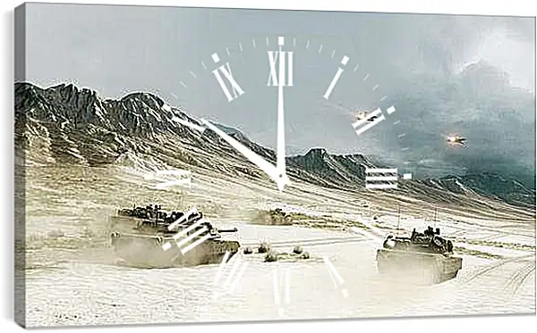 Часы картина - battlefield, tanks, mountains