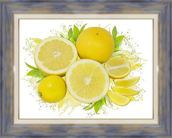 Картина в раме - Лимоны. Солнечные цитрусы.